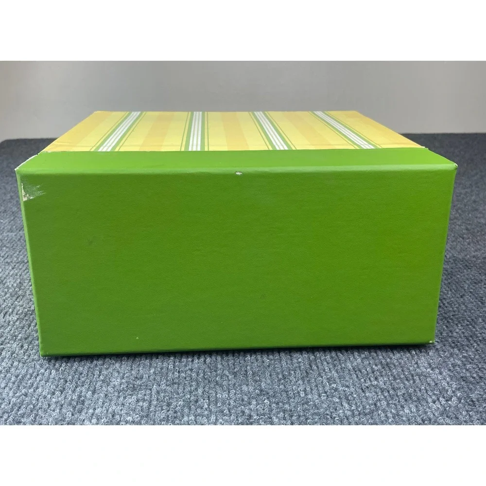 VTG. Hallmark Yellow Green Striped Card Storage Box w/Pullout Drawer 10.5x10x4.5